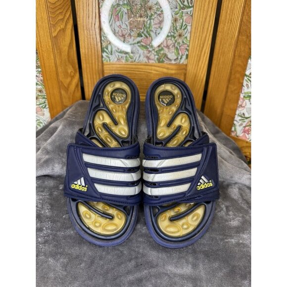 ADIDAS Vintage 2000 Y2k REPTOSSAGE Men's Slides Sandals Blue/Yellow Size 8 - Picture 1 of 12